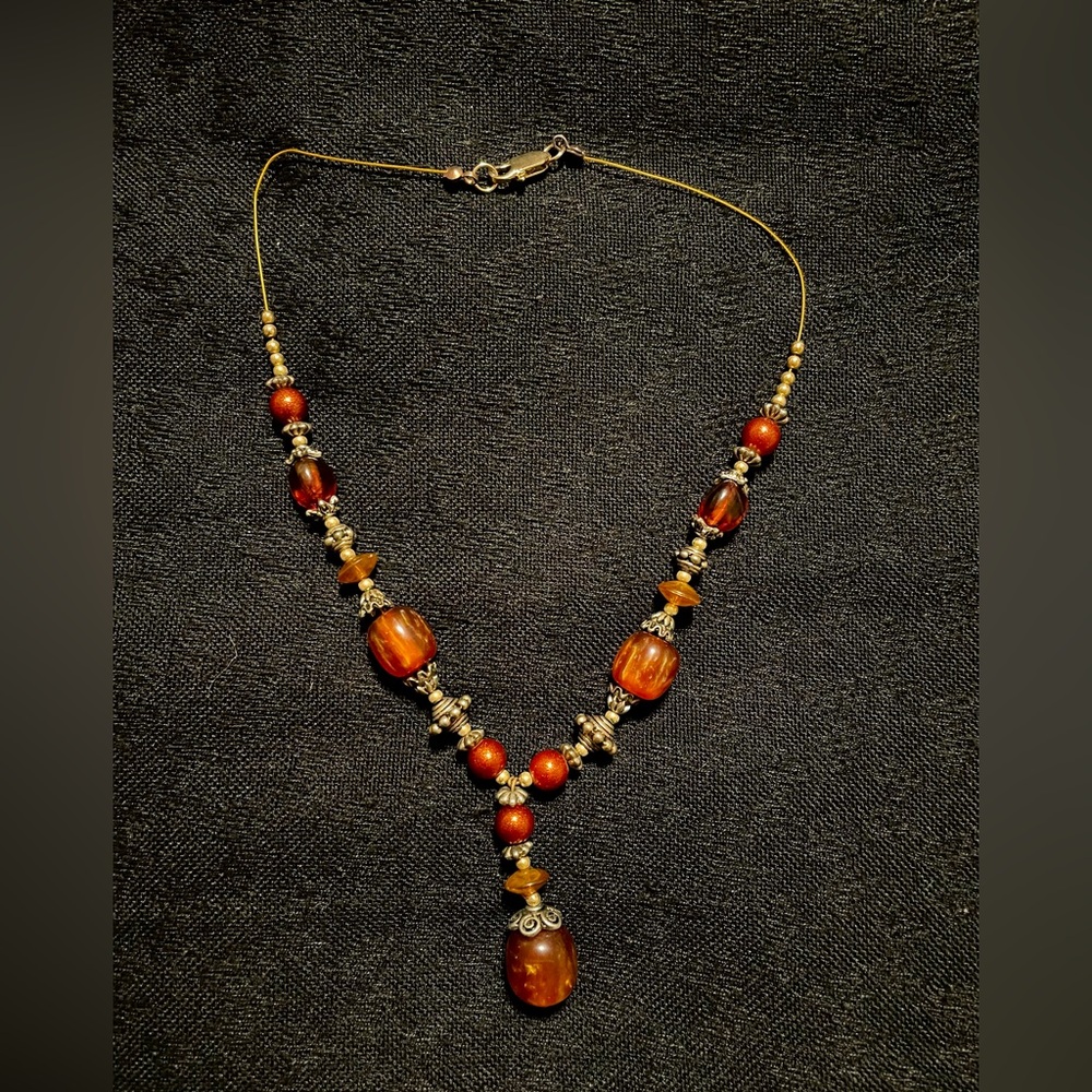 Elegant Rust Brown Beaded Necklace